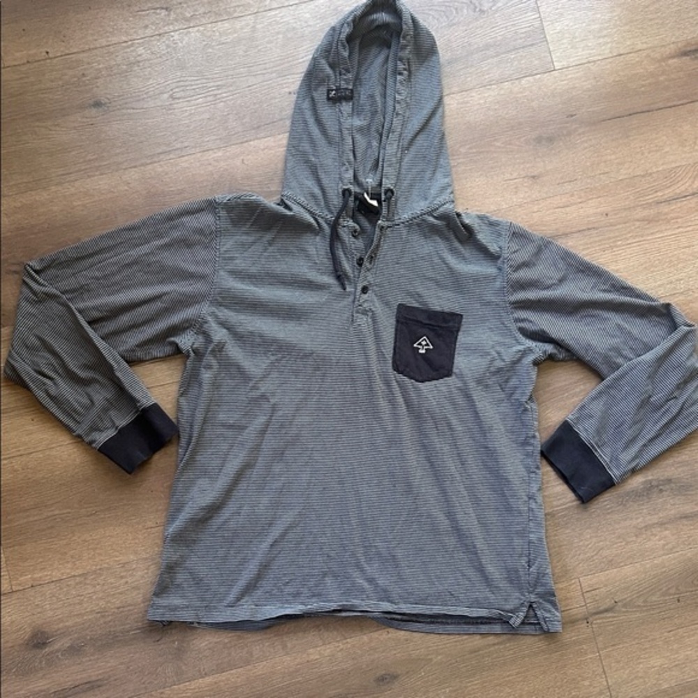 LRG Striped Hooded Long Sleeve Shirt with Pocket ! XL